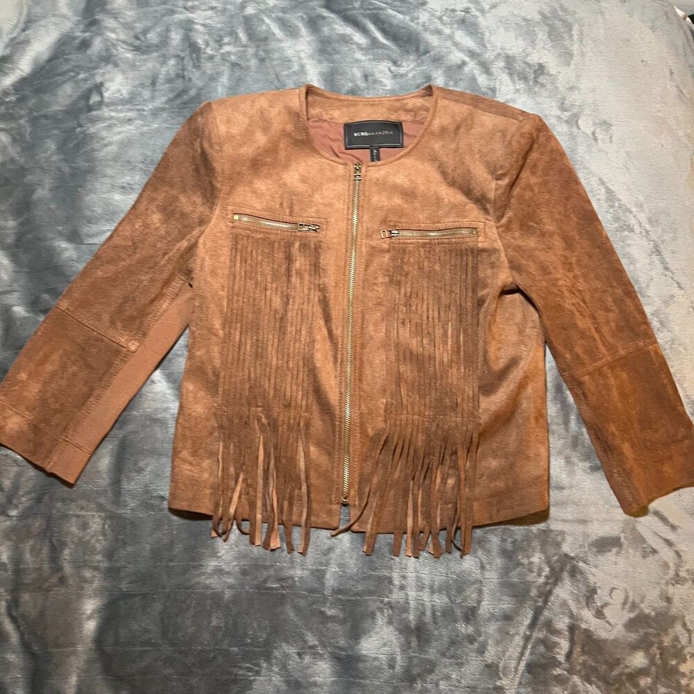 BCBGMAXAZRIA Fringe Jacket S Vintage Y2K 70s Cowgirl Western Boho Festival Retro - Picture 5 of 8